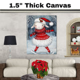 Whimsical Christmas Lamb Ice Skating in Red Sweater Dress and Santa Hat – Adorable Holiday Animal Artwork for Seasonal Decor, Nursery Walls, or Winter Gifts on Ready to Hang 1.5" Thick Canvas Wrap, Floating Framed Canvas, Flat Rolled Canvas
