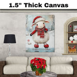 Whimsical Christmas Lamb Ice Skating in Red Santa Hat and Scarf – Cute Holiday Animal Artwork for Winter Nursery Decor, Christmas Gifts, or Seasonal Displays on Ready to Hang 1.5" Thick Canvas Wrap, Floating Framed Canvas, Flat Rolled Canvas