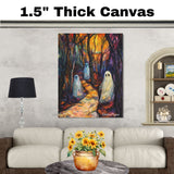 Spirits of the Painted Forest – Colorful Ghosts on a Twisted Path on Ready to Hang 1.5" Thick Canvas Wrap, Floating Framed Canvas, Flat Rolled Canvas