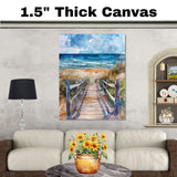 Dramatic Coastal Boardwalk Watercolor Painting – Path to the Ocean with Windswept Dunes and Stormy Sky on Ready to Hang 1.5" Thick Canvas Wrap, Floating Framed Canvas, Flat Rolled Canvas
