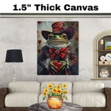 Victorian Grace: Whimsical Green Frog in an Elegant European Dress and Hat Heartfelt Timeless Artwork on Ready to Hang 1.5" Thick Canvas Wrap, Floating Framed Canvas, Flat Rolled Canvas
