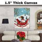 Dachshund in Red Sleigh Winter Forest Scene Whimsical Christmas Dog Wall Art, Holiday Pet Illustration, Cozy Festive Decor or Gift for Dog Lovers on Ready to Hang 1.5" Thick Canvas Wrap, Floating Framed Canvas, Flat Rolled Canvas