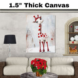 Whimsical Christmas Giraffe Ice Skating with Red Polka Dots and Snowy Antler Hat – Playful Holiday Animal Illustration Perfect for Seasonal Decor or Gifts on Ready to Hang 1.5" Thick Canvas Wrap, Floating Framed Canvas, Flat Rolled Canvas