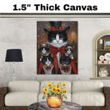 Victorian Yuletide Charm: Tuxedo Cat Mom with Four Kittens in Red Ribbons on Ready to Hang 1.5" Thick Canvas Wrap, Floating Framed Canvas, Flat Rolled Canvas