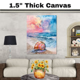 Watercolor Painting of a Multicolored Snail Shell by the Ocean Vibrant Coastal Sea Life Wall Art for Beach and Nature Lovers on Ready to Hang 1.5" Thick Canvas Wrap, Floating Framed Canvas, Flat Rolled Canvas