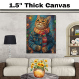 Christmas Kitten in Scarf and Jacket Adorable Holiday Cat Painting Festive Winter Scene Perfect for Cozy Home Office Seasonal Decoration or Christmas Gift on Ready to Hang 1.5" Thick Canvas Wrap, Floating Framed Canvas, Flat Rolled Canvas