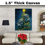 Christmas Baby Elephants Climbing Tree with Ornaments and Star in Cozy Sweaters Under a Starry Sky Holiday Art Print for Kids Room or Seasonal Decor on Ready to Hang 1.5" Thick Canvas Wrap, Floating Framed Canvas, Flat Rolled Canvas
