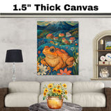 Bright Colorful Toad in Flower Field Hand Painted Art Vibrant Countryside Landscape Perfect for Home Wall Decor Living Room Bedroom Office or Nature Lovers on Ready to Hang 1.5" Thick Canvas Wrap, Floating Framed Canvas, Flat Rolled Canvas