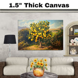 Vintage Painting of a Vibrant Lemon Tree in a Sunlit Orchard Setting with Bright Yellow Fruit and Rich Green Leaves — Mediterranean Countryside Style on Ready to Hang 1.5" Thick Canvas Wrap, Floating Framed Canvas, Flat Rolled Canvas