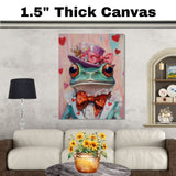 Victorian Charm: Whimsical Green Frog in a European Suit and Hat Delightful Heartfelt Artwork on Ready to Hang 1.5" Thick Canvas Wrap, Floating Framed Canvas, Flat Rolled Canvas