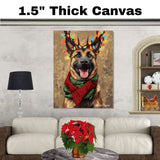 Rustic Cheer' - Belgian Malinois Dog with Christmas Lights & Cozy Scarf on Rustic Background, Ready to Hang 1.5" Thick Canvas Wrap, Floating Framed Canvas, Flat Rolled Canvas