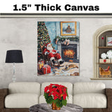 Peaceful Christmas Night – Santa Claus and Pup by the Fire on Ready to Hang 1.5" Thick Canvas Wrap, Floating Framed Canvas, Flat Rolled Canvas