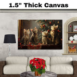 Christmas Magic: Four Adorable Kittens Under the Tree Retro Holiday Painting on Ready to Hang 1.5" Thick Canvas Wrap, Floating Framed Canvas, Flat Rolled Canvas