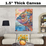 Abstract Watercolor Fish Close-Up in Multicolor Pattern with Ocean Background for Aquatic Wall Art Lovers on Ready to Hang 1.5" Thick Canvas Wrap, Floating Framed Canvas, Flat Rolled Canvas