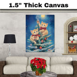 Christmas Kittens Canvas Wall Art – Cute Orange Cats in Tree with Cocoa & Ornaments – Holiday Winter Décor Print for Cat Lovers & Cozy Spaces on Ready to Hang 1.5" Thick Canvas Wrap, Floating Framed Canvas, Flat Rolled Canvas