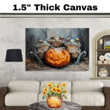 Halloween Wall Art Featuring Frogs with Glowing Jack-o’-Lantern Fun and Spooky Retro-Style Artwork Perfect for Frog Lovers and Unique Seasonal Home Décor on Ready to Hang 1.5" Thick Canvas Wrap, Floating Framed Canvas, Flat Rolled Canvas