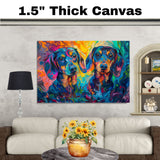Vibrant Abstract Dachshund Art Print Colorful Dog Portrait in Swirling Paint Style Bold Pet Lover Gift for Living Room Nursery or Modern Wall Display on Ready to Hang 1.5" Thick Canvas Wrap, Floating Framed Canvas, Flat Rolled Canvas