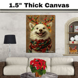 American Eskimo Winter Magic - 'Snowy Sparkle' - American Eskimo Dog with Festive Lighted Antlers & Holiday Scarf, Ready to Hang 1.5" Thick Canvas Wrap, Floating Framed Canvas, Flat Rolled Canvas