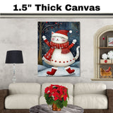 Christmas Wall Art Featuring Adorable Cat in White Dress Ice Skating Joyfully in Snow Whimsical Winter Print for Festive Feline Lovers and Holiday Home Decor on Ready to Hang 1.5" Thick Canvas Wrap, Floating Framed Canvas, Flat Rolled Canvas