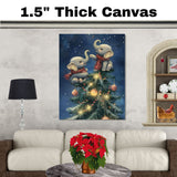 Two Baby Elephants in Scarves Gazing at Christmas Star on Tree Top in Winter Night Scene Holiday Art Print for Nursery or Seasonal Home Wall Display on Ready to Hang 1.5" Thick Canvas Wrap, Floating Framed Canvas, Flat Rolled Canvas