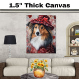 Refined Elegance: Shetland Sheepdog in a Striking Red Suit and Hat on Ready to Hang 1.5" Thick Canvas Wrap, Floating Framed Canvas, Flat Rolled Canvas