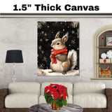 "Winter Delight Squirrel" - Squirrel in Red Scarf Playing in Snow on Ready to Hang 1.5" Thick Canvas Wrap, Floating Framed Canvas, Flat Rolled Canvas