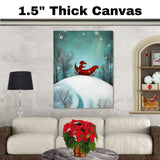 Whimsical Christmas Dachshund in Red Sleigh on Snowy Hill Under Teal Sky Playful Winter Dog Art for Holiday Home Décor and Animal Lovers on Ready to Hang 1.5" Thick Canvas Wrap, Floating Framed Canvas, Flat Rolled Canvas