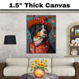 Cozy Charm: Bernese Mountain Dog in a Red Scarf and Hat A Hearty Artwork on Ready to Hang 1.5" Thick Canvas Wrap, Floating Framed Canvas, Flat Rolled Canvas