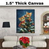 Christmas Kittens Canvas Wall Art – Cute Orange Tabby Cats with Cocoa & Ornaments in Tree – Cozy Holiday Print with Scarves & Snowy Decor on Ready to Hang 1.5" Thick Canvas Wrap, Floating Framed Canvas, Flat Rolled Canvas