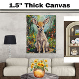 Van Gogh-Style Baby Deer Canvas Painting – Whimsical Forest Fawn in Bright Impressionist Colors on Ready to Hang 1.5" Thick Canvas Wrap, Floating Framed Canvas, Flat Rolled Canvas
