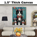 Freedom & Felines: Tuxedo Cat Mom with Three Kittens in a Patriotic Scene - Charming American-Themed Painting on Ready to Hang 1.5" Thick Canvas Wrap, Floating Framed Canvas, Flat Rolled Canvas