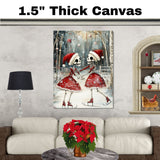 Whimsical Skeleton Ice Skating Christmas Print – Gothic Holiday Art with Dancing Skeletons in Santa Hats, Spooky Winter Scene, Quirky Festive Wall Decor on Ready to Hang 1.5" Thick Canvas Wrap, Floating Framed Canvas, Flat Rolled Canvas