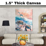 Sea Turtles Swimming in Dreamy Pastel Ocean Watercolor with Gentle Waves and Serene Sunset Background on Ready to Hang 1.5" Thick Canvas Wrap, Floating Framed Canvas, Flat Rolled Canvas