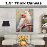 Romantic Cockatoo Pair Artwork Featuring Pale Pink and White Parrots with Fluffy Crests Cuddling on a Branch in a Soft Nature-Inspired Background on Ready to Hang 1.5" Thick Canvas Wrap, Floating Framed Canvas, Flat Rolled Canvas