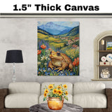 Cheerful Toad in Wildflower Meadow Bright Hand Painted Art Vibrant Countryside Scene Perfect for Home Wall Decor Living Room Bedroom Office or Nature Lovers on Ready to Hang 1.5" Thick Canvas Wrap, Floating Framed Canvas, Flat Rolled Canvas