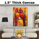 Symbolic Red Cardinals on Branch – Emotional Bird Painting Representing Love, Hope, and Connection in Vibrant Artistic Style on Ready to Hang 1.5" Thick Canvas Wrap, Floating Framed Canvas, Flat Rolled Canvas