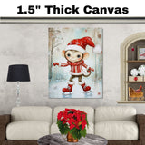 Whimsical Christmas Monkey Ice Skating in Red Santa Hat and Cozy Sweater – Playful Holiday Animal Art for Nursery Decor, Seasonal Gifts, or Winter Cheer on Ready to Hang 1.5" Thick Canvas Wrap, Floating Framed Canvas, Flat Rolled Canvas