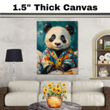 Expressive Painting of a Cute Panda Bear in a Colorful Jacket Sitting Peacefully with a Gentle Smile in a Bold Textured Style on Ready to Hang 1.5" Thick Canvas Wrap, Floating Framed Canvas, Flat Rolled Canvas