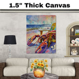 Watercolor Painting of a Vibrant Lobster Relaxing in a Beach Chair by the Ocean Shore with Colorful Sunset Sky on Ready to Hang 1.5" Thick Canvas Wrap, Floating Framed Canvas, Flat Rolled Canvas