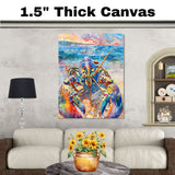 Watercolor Painting of a Vibrant Lobster on the Shore with Ocean Reflections and Colorful Sunset Sky in Coastal Marine Style on Ready to Hang 1.5" Thick Canvas Wrap, Floating Framed Canvas, Flat Rolled Canvas