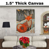 Mystical Winter Fox Canvas – Ornate Red Fox in Snowy Forest Under Moonlight and Sparkling Snowflakes on Ready to Hang 1.5" Thick Canvas Wrap, Floating Framed Canvas, Flat Rolled Canvas
