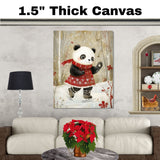 Whimsical Christmas Panda Bear Ice Skating in Red Snowflake Dress and Scarf – Cozy Holiday Animal Illustration for Nursery Decor, Gifting, and Seasonal Joy on Ready to Hang 1.5" Thick Canvas Wrap, Floating Framed Canvas, Flat Rolled Canvas