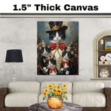 Regal Yuletide Charm: Tuxedo Cat Mom and Kittens in Elegant Holiday Attire on Ready to Hang 1.5" Thick Canvas Wrap, Floating Framed Canvas, Flat Rolled Canvas
