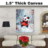 Whimsical Christmas Panda Bear Ice Skating in Red Dress and Scarf – Adorable Holiday Animal Art for Winter Nursery Decor, Seasonal Gifts, or Festive Displays on Ready to Hang 1.5" Thick Canvas Wrap, Floating Framed Canvas, Flat Rolled Canvas