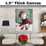 Whimsical Christmas Dog Ice Skating in Red Hat and Scarf Winter Art Print or Canvas for Festive Holiday Decor on Ready to Hang 1.5" Thick Canvas Wrap, Floating Framed Canvas, Flat Rolled Canvas