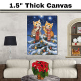 Christmas Kittens Canvas Wall Art – Orange Tabby Cats with Cocoa in Snowy Tree – Holiday Décor Print with Red Scarves & Ornaments on Ready to Hang 1.5" Thick Canvas Wrap, Floating Framed Canvas, Flat Rolled Canvas