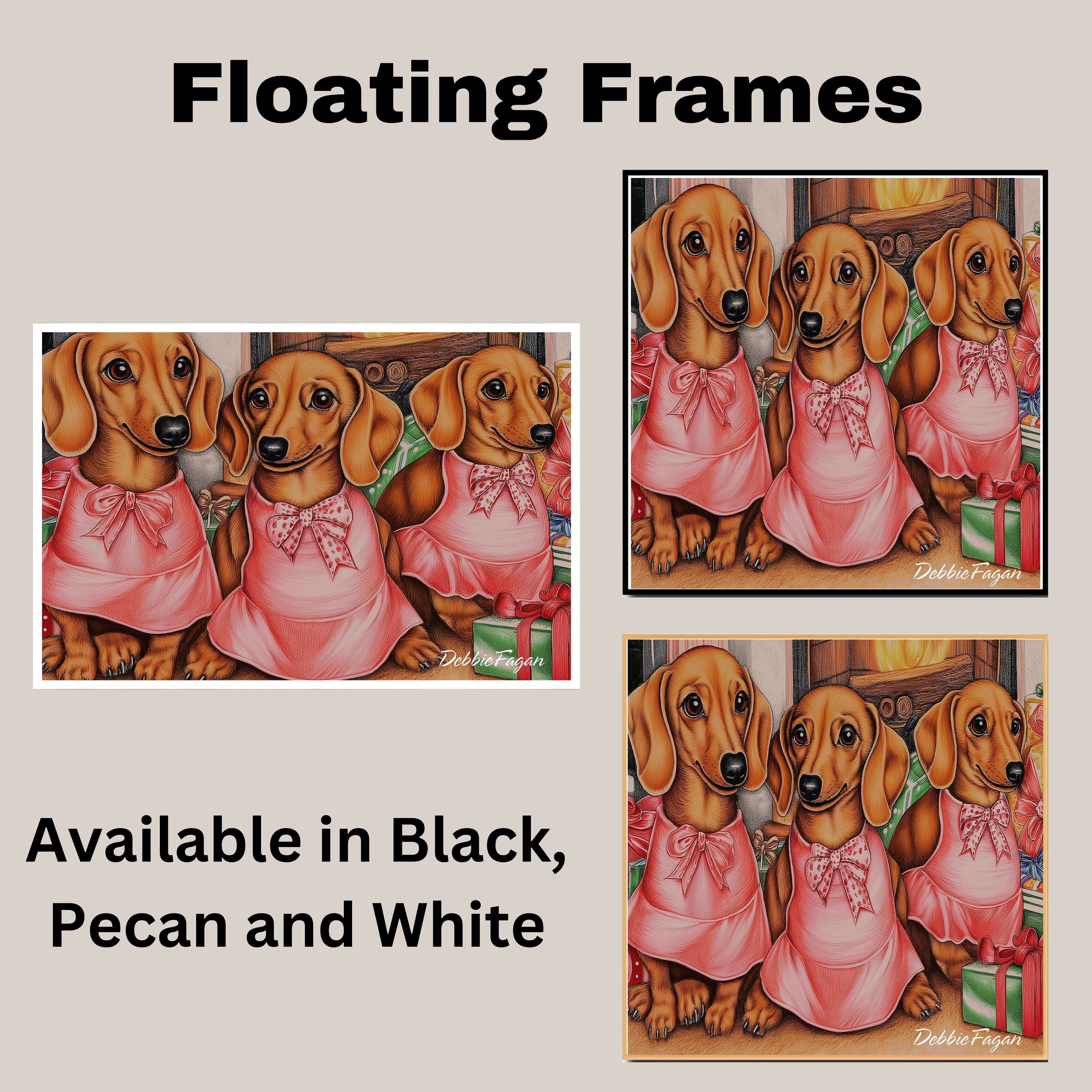 Dog Christmas Canvas - "Dachshund Delight" - Vintage-Inspired Art with Festive Presents on Ready to Hang 1.5" Thick Canvas Wrap, Floating Framed Canvas, Flat Rolled Canvas