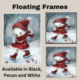 Whimsical Christmas Dog Ice Skating in Red Dress Winter Art Print or Canvas for Holiday Decor and Cute Seasonal Gift on Ready to Hang 1.5" Thick Canvas Wrap, Floating Framed Canvas, Flat Rolled Canvas