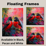 Pair of Red and Black Birds in Abstract Nature Scene – Vivid Modern Painting with Colorful Background Expressing Energy, Contrast, and Harmony in Nature on Ready to Hang 1.5" Thick Canvas Wrap, Floating Framed Canvas, Flat Rolled Canvas