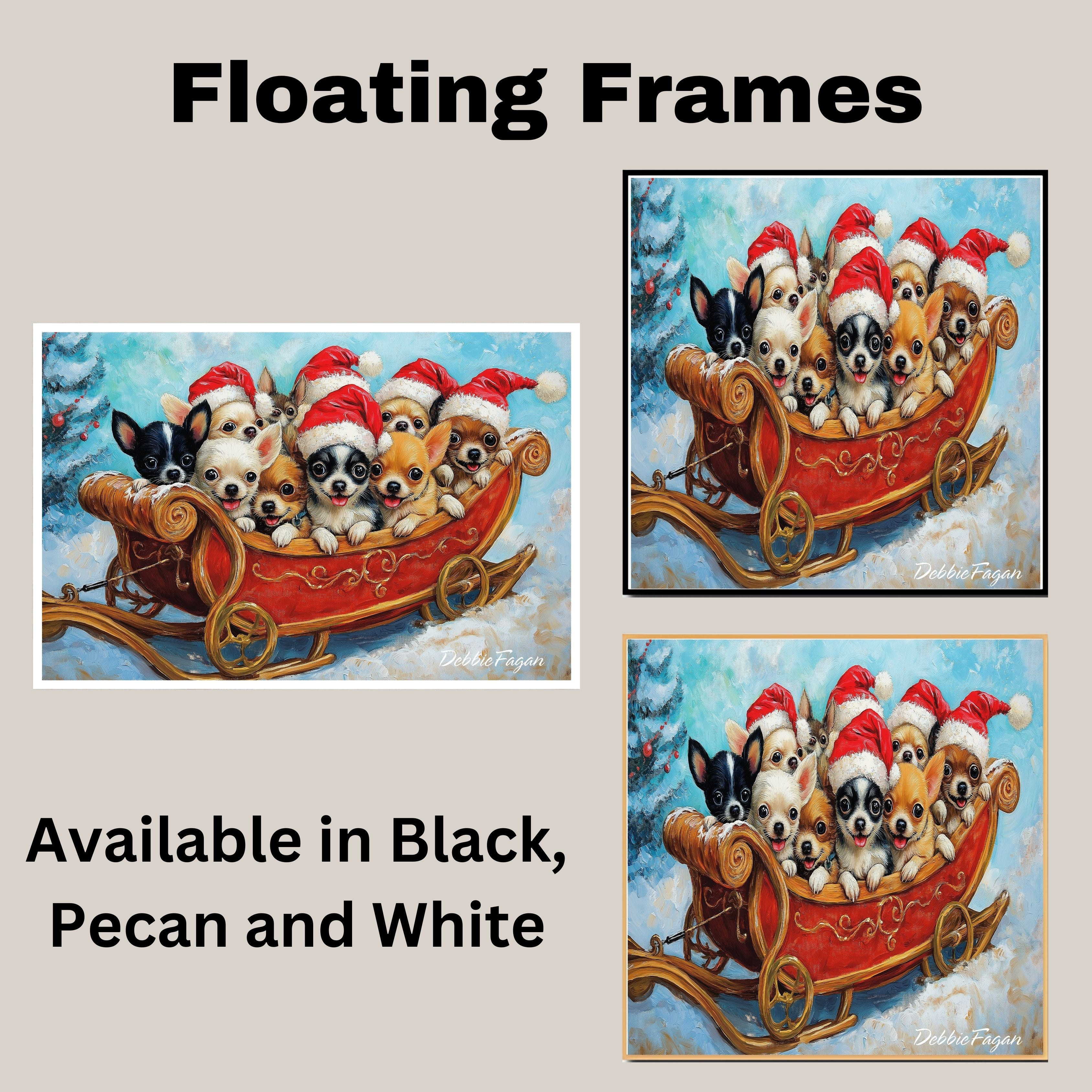 Dog Christmas Canvas  - "Sleighing the Season" - Adorable Puppies in Santa Hats on a Festive Sleigh in Winter Snow on Ready to Hang 1.5" Thick Canvas Wrap, Floating Framed Canvas, Flat Rolled Canvas